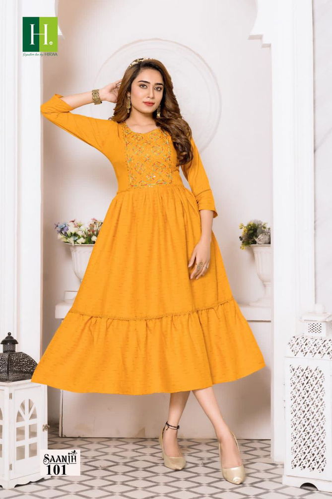 Hirwa Saanjh Vol 1 Rayon Designer Long Kurti Collection
